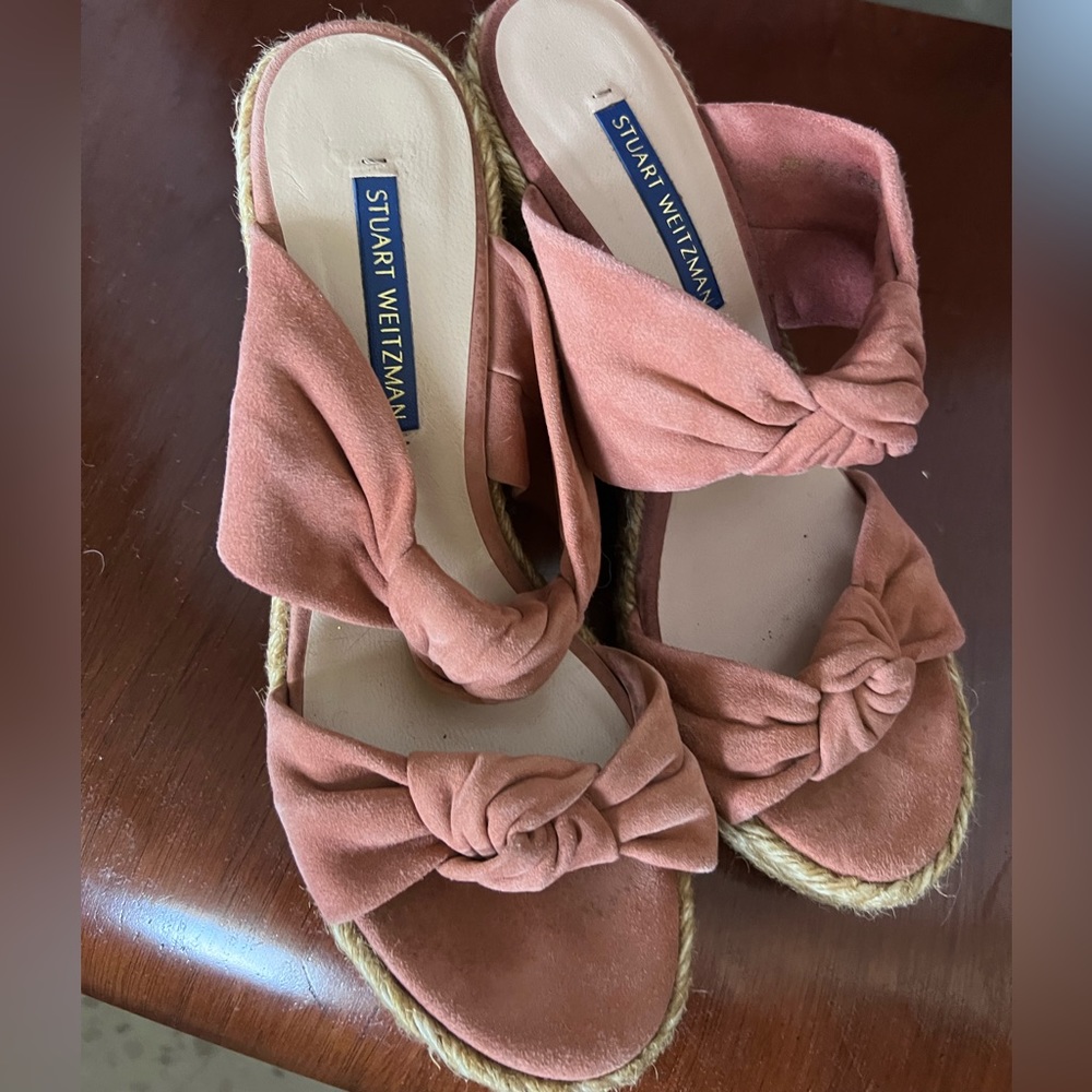 Stuart Weitzman Open Toe Suede Platform With Knot… - image 3